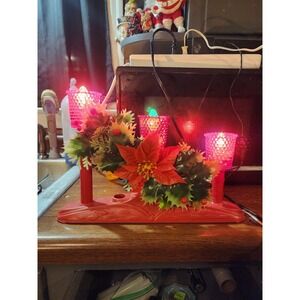 Vintage Electric Christmas Kitschy Red Plastic Candelabra W/ Shades